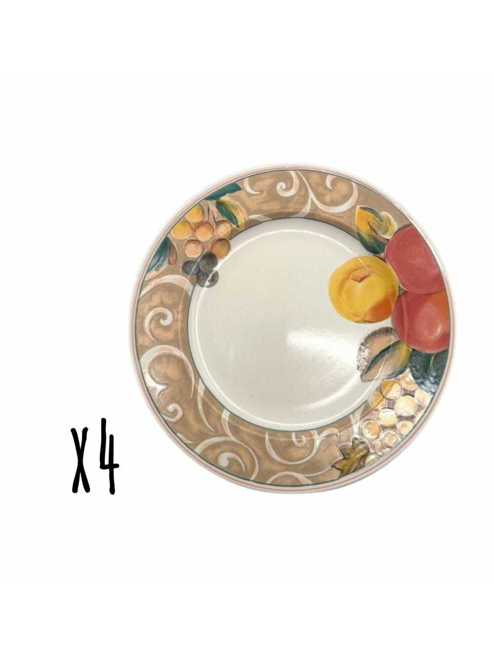 Set of 4 Vintage Mikasa Orchard Odyssey 8.5” Salad Plates – Fruit Swirl Pattern
